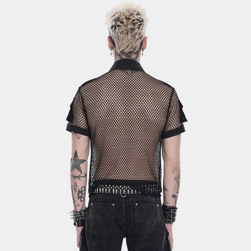 Punk-Meshhemd für Herren mit kleinen Taschen, Bullet & Rivet-Print