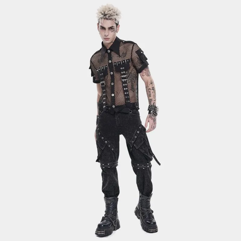 Punk-Meshhemd für Herren mit kleinen Taschen, Bullet & Rivet-Print