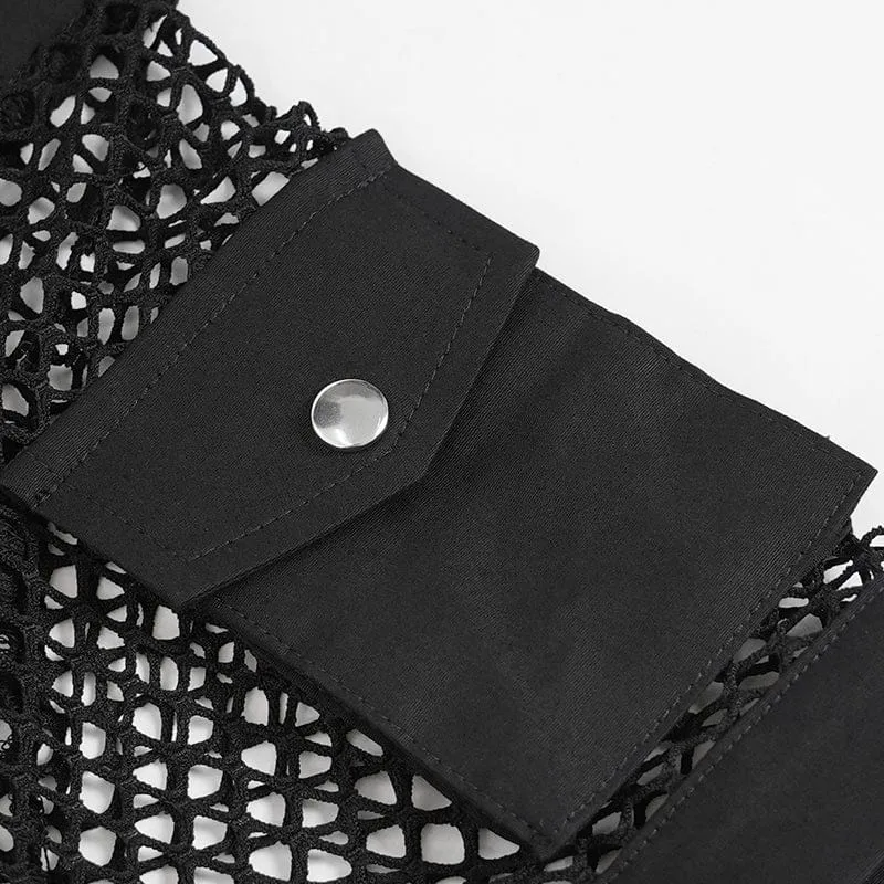 Punk-Meshhemd für Herren mit kleinen Taschen, Bullet & Rivet-Print