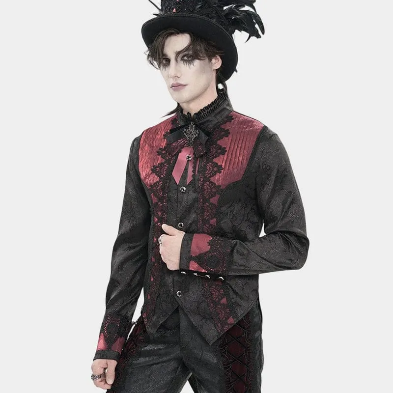 Herrenhemd mit Stehkragen und Gothic-Jacquard-Muster, rot