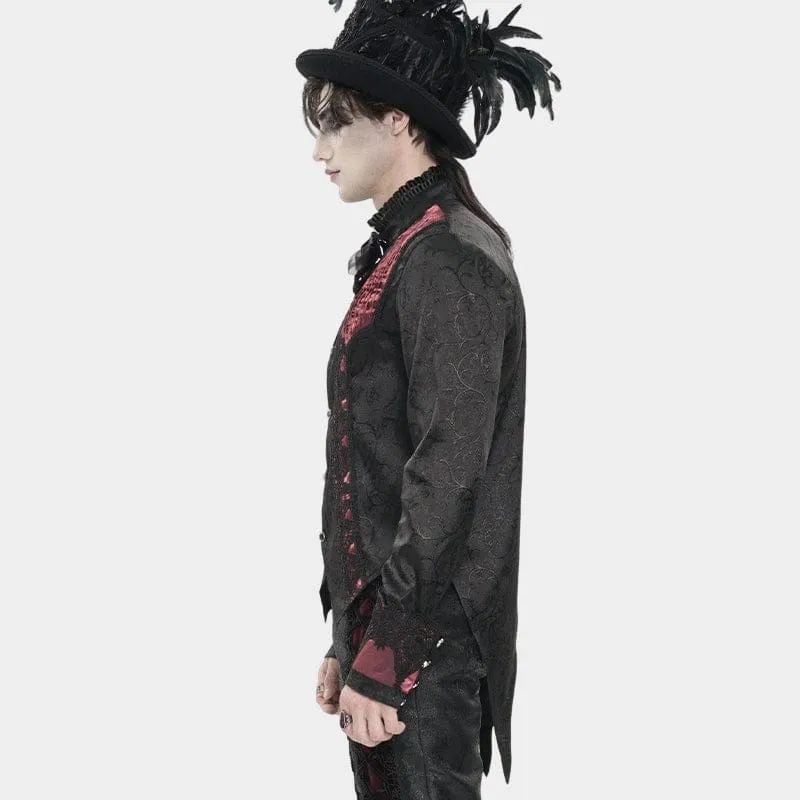 Herrenhemd mit Stehkragen und Gothic-Jacquard-Muster, rot