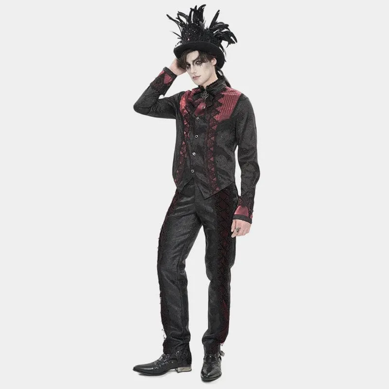 Herrenhemd mit Stehkragen und Gothic-Jacquard-Muster, rot
