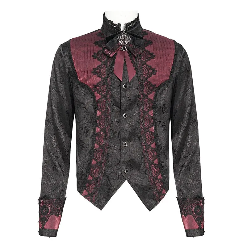 Herrenhemd mit Stehkragen und Gothic-Jacquard-Muster, rot