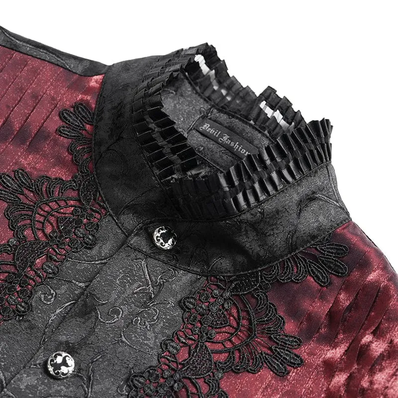 Herrenhemd mit Stehkragen und Gothic-Jacquard-Muster, rot
