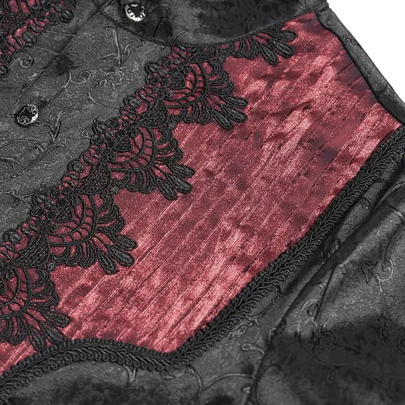 Herrenhemd mit Stehkragen und Gothic-Jacquard-Muster, rot