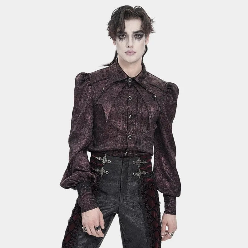 Herrenhemd aus gotischem Jacquard-Stoff mit Fledermausärmeln und Krawatte, rot