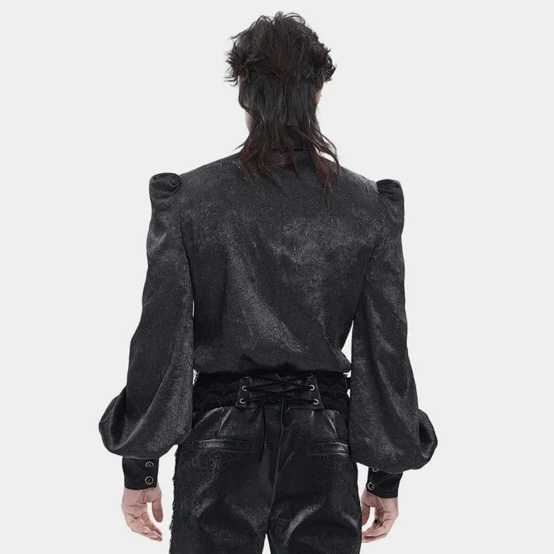Schwarzes Gothic-Jacquard-Hemd für Herren mit Fledermausärmeln und Krawatte