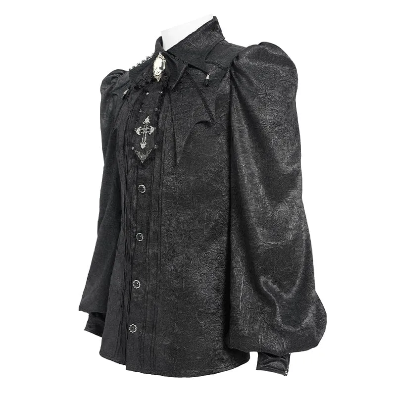 Schwarzes Gothic-Jacquard-Hemd für Herren mit Fledermausärmeln und Krawatte