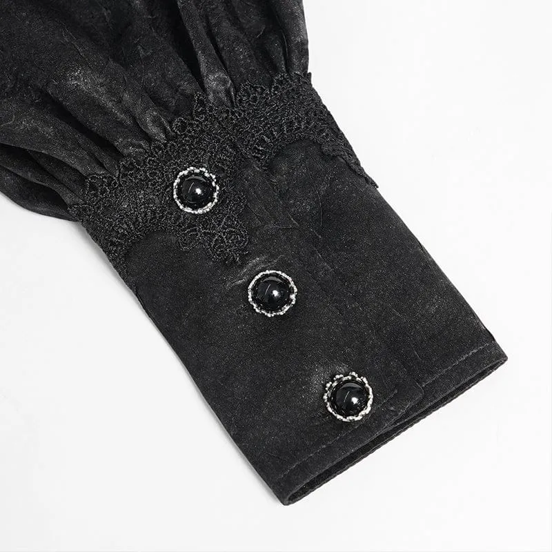 Schwarzes Gothic-Jacquard-Hemd für Herren mit Fledermausärmeln und Krawatte