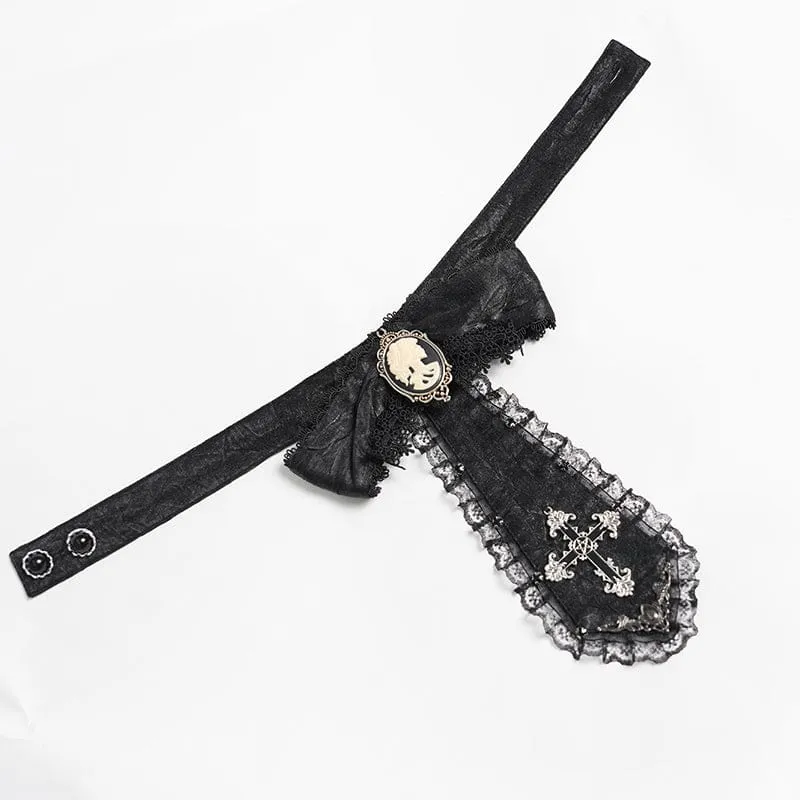 Schwarzes Gothic-Jacquard-Hemd für Herren mit Fledermausärmeln und Krawatte
