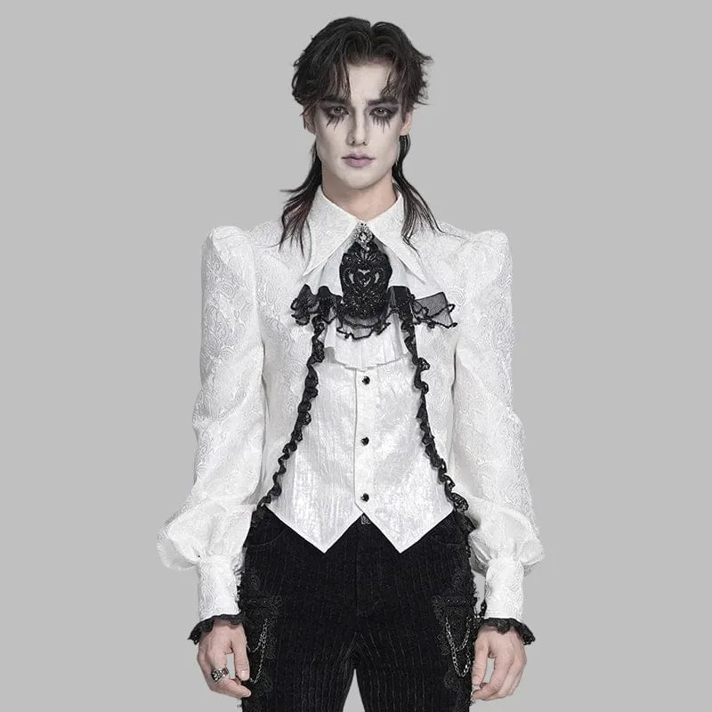 Weißes Herrenhemd im Gothic-Jacquard-Stil mit Schwalbenschwanzmuster und passender Krawatte