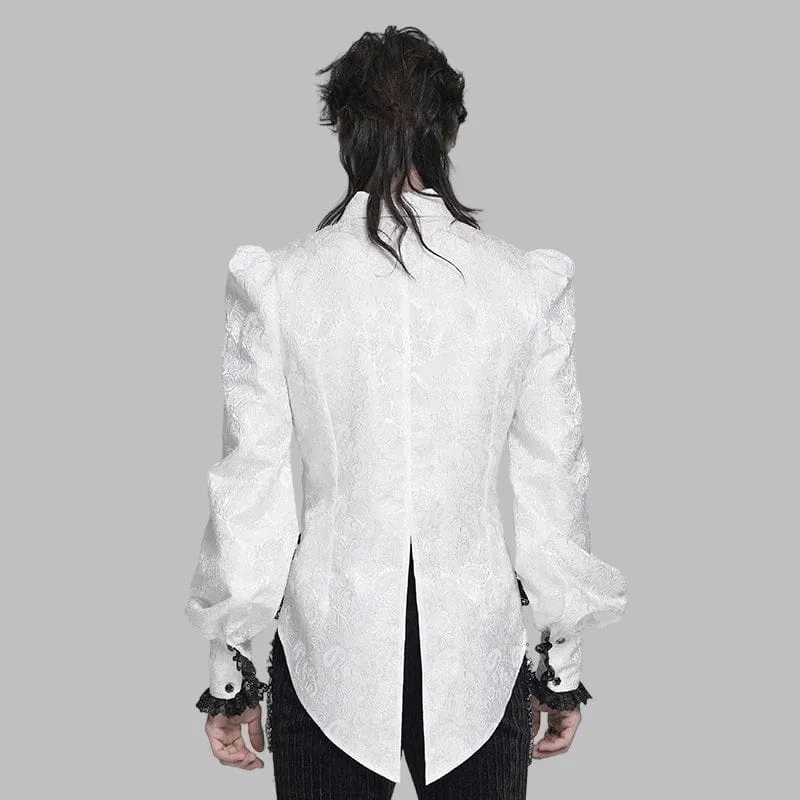 Weißes Herrenhemd im Gothic-Jacquard-Stil mit Schwalbenschwanzmuster und passender Krawatte