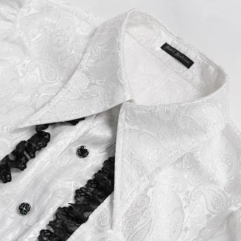 Weißes Herrenhemd im Gothic-Jacquard-Stil mit Schwalbenschwanzmuster und passender Krawatte