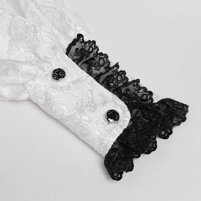 Weißes Herrenhemd im Gothic-Jacquard-Stil mit Schwalbenschwanzmuster und passender Krawatte