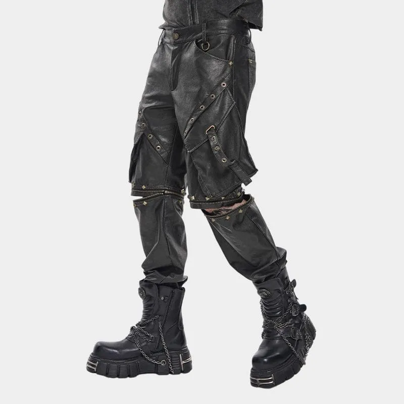 Punk-Herrenhose mit großen Taschen, Ösen und Nieten sowie abnehmbaren Beinen