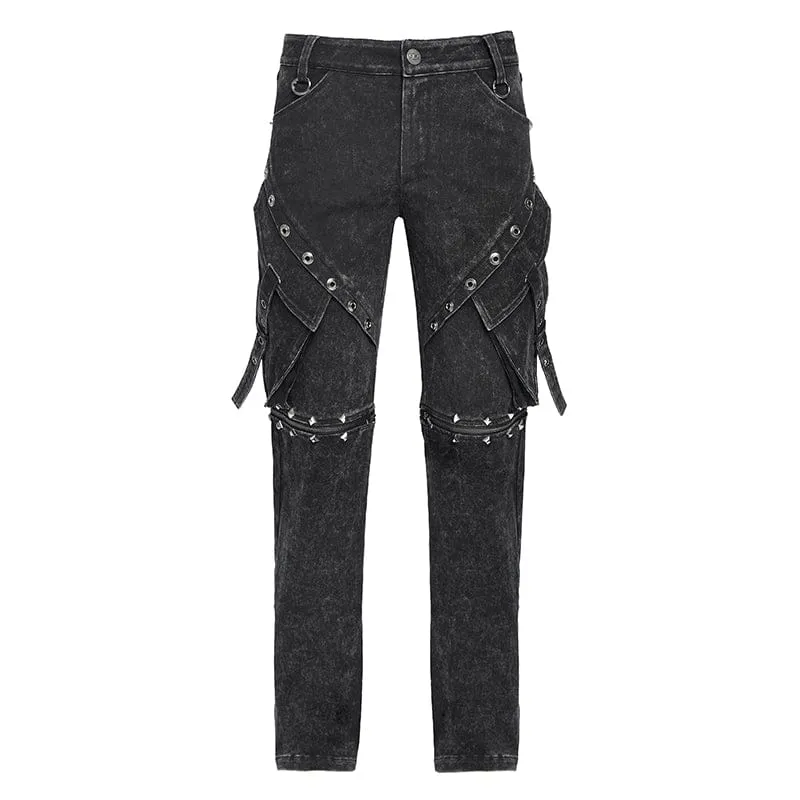 Punk-Hose für Herren mit großen Taschen, Ösen und Nieten sowie abnehmbaren Beinen