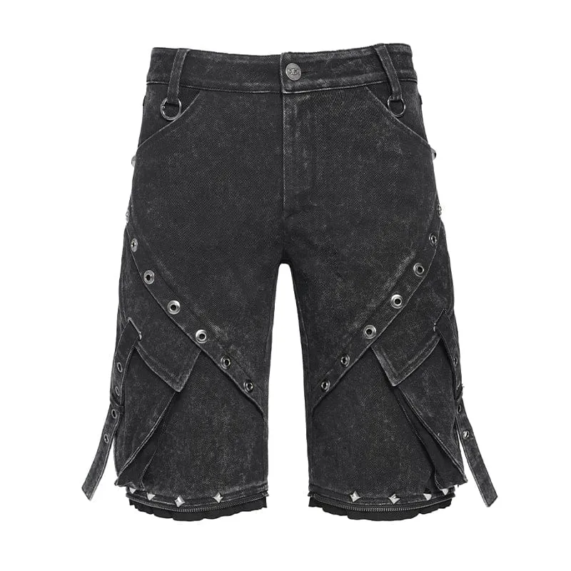 Punk-Hose für Herren mit großen Taschen, Ösen und Nieten sowie abnehmbaren Beinen