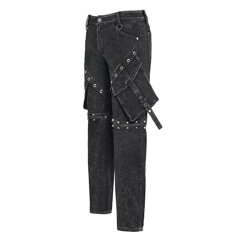 Punk-Hose für Herren mit großen Taschen, Ösen und Nieten sowie abnehmbaren Beinen