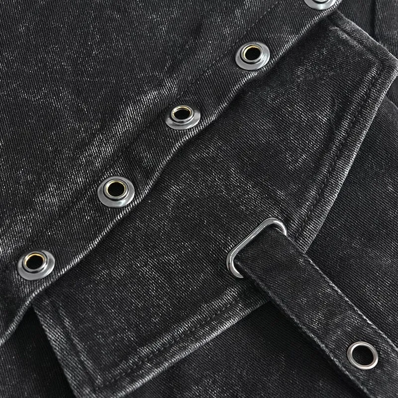 Punk-Hose für Herren mit großen Taschen, Ösen und Nieten sowie abnehmbaren Beinen