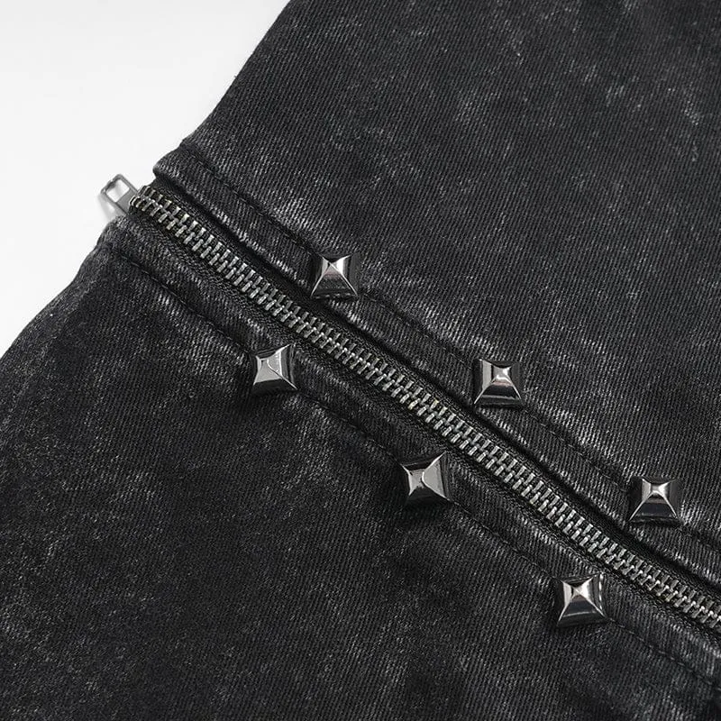 Punk-Hose für Herren mit großen Taschen, Ösen und Nieten sowie abnehmbaren Beinen