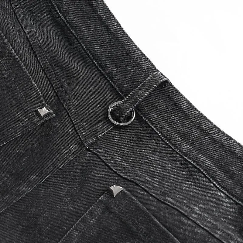 Punk-Hose für Herren mit großen Taschen, Ösen und Nieten sowie abnehmbaren Beinen