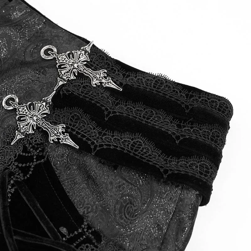 Schwarze Gothic-Samthose für Herren mit Schnürung und gekreuzten Details