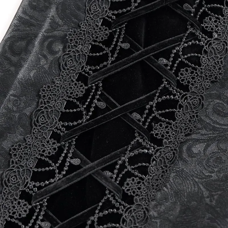 Schwarze Gothic-Samthose für Herren mit Schnürung und gekreuzten Details