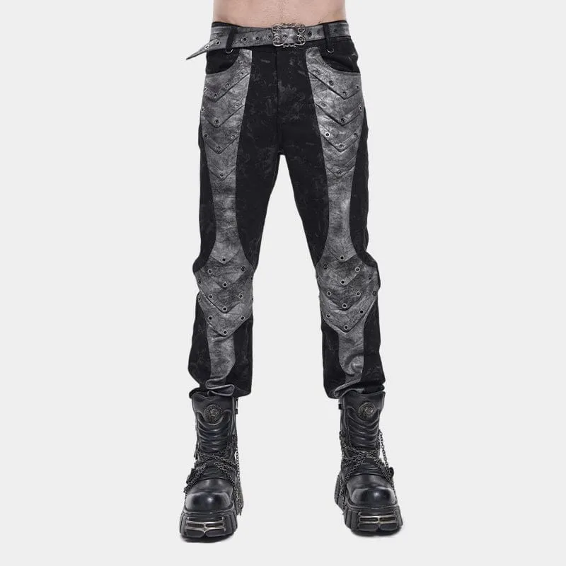 Punk-Herrenhose mit Lochstickerei und Patchwork-Details