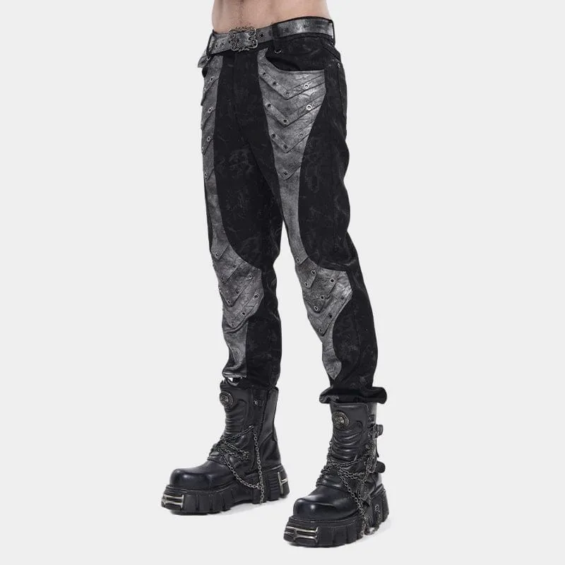 Punk-Herrenhose mit Lochstickerei und Patchwork-Details