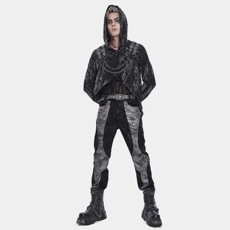 Punk-Herrenhose mit Lochstickerei und Patchwork-Details
