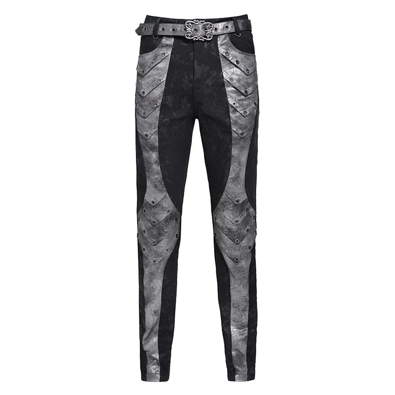Punk-Herrenhose mit Lochstickerei und Patchwork-Details