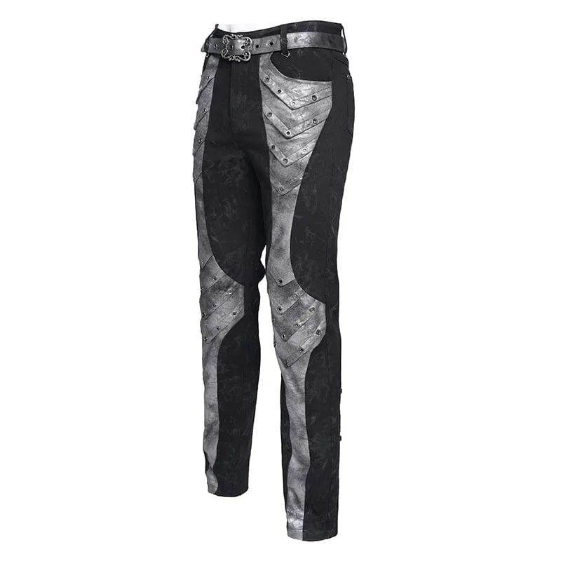 Punk-Herrenhose mit Lochstickerei und Patchwork-Details
