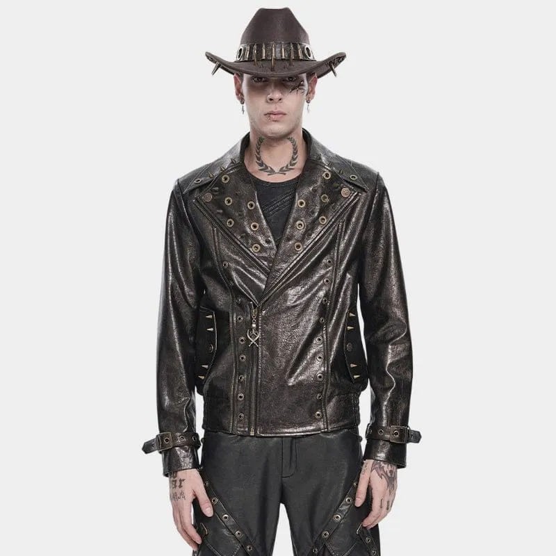 Punk-Bikerjacke für Herren mit fallendem Revers und Nieten