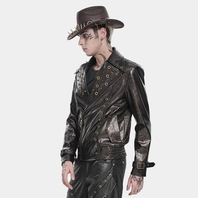 Punk-Bikerjacke für Herren mit fallendem Revers und Nieten
