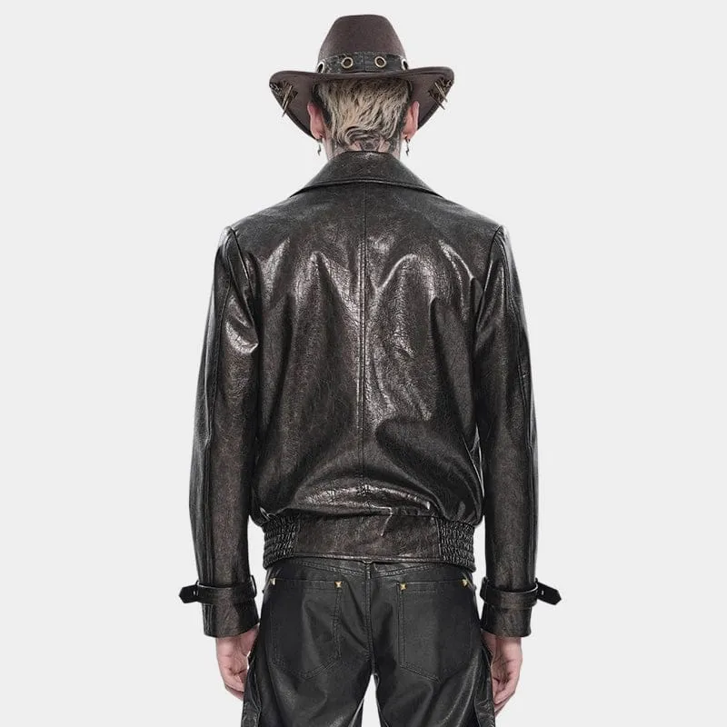 Punk-Bikerjacke für Herren mit fallendem Revers und Nieten