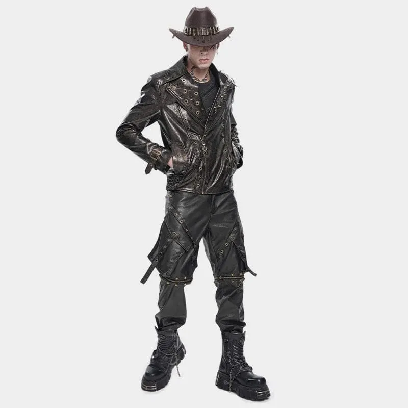 Punk-Bikerjacke für Herren mit fallendem Revers und Nieten