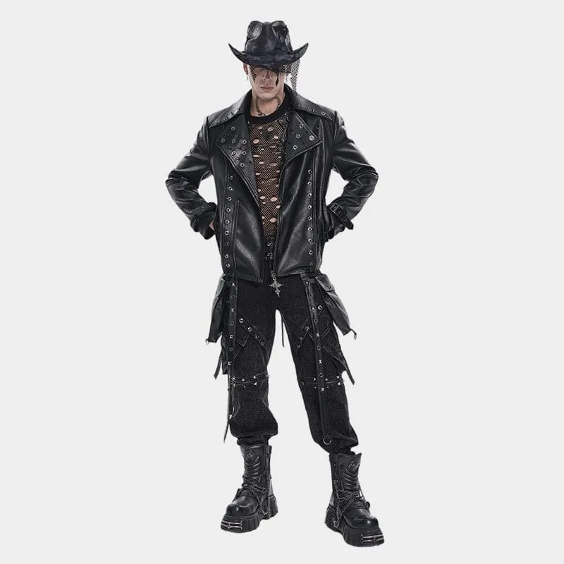 Punk-Bikerjacke für Herren mit breitem Reverskragen und Nieten