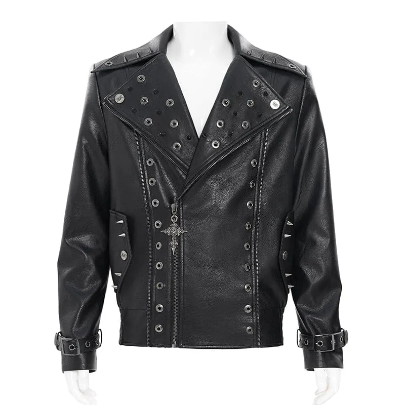 Punk-Bikerjacke für Herren mit breitem Reverskragen und Nieten
