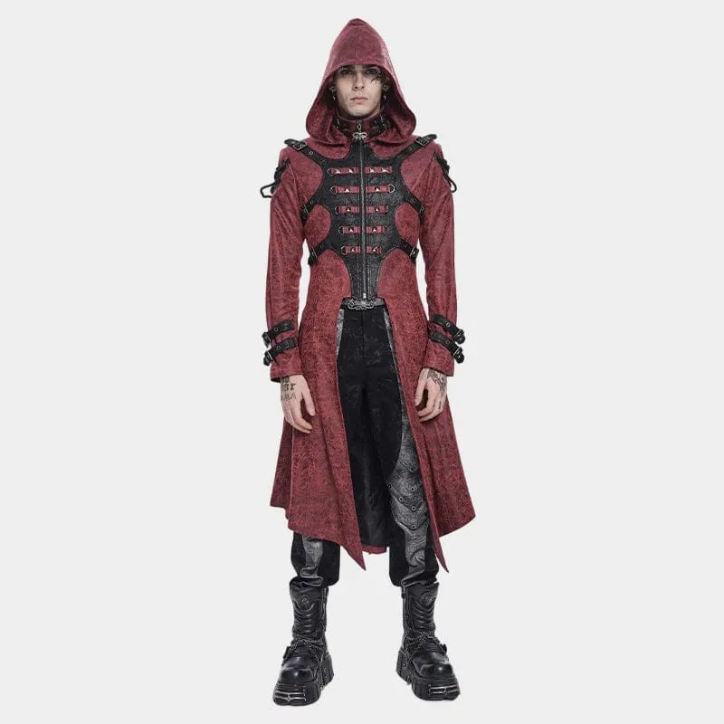 Herren-Kapuzenjacke im Punk-Stil mit Nietenschnalle, rot