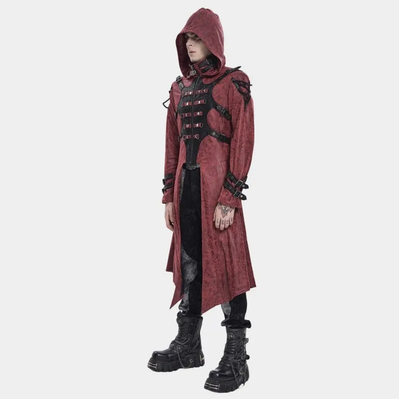 Herren-Kapuzenjacke im Punk-Stil mit Nietenschnalle, rot