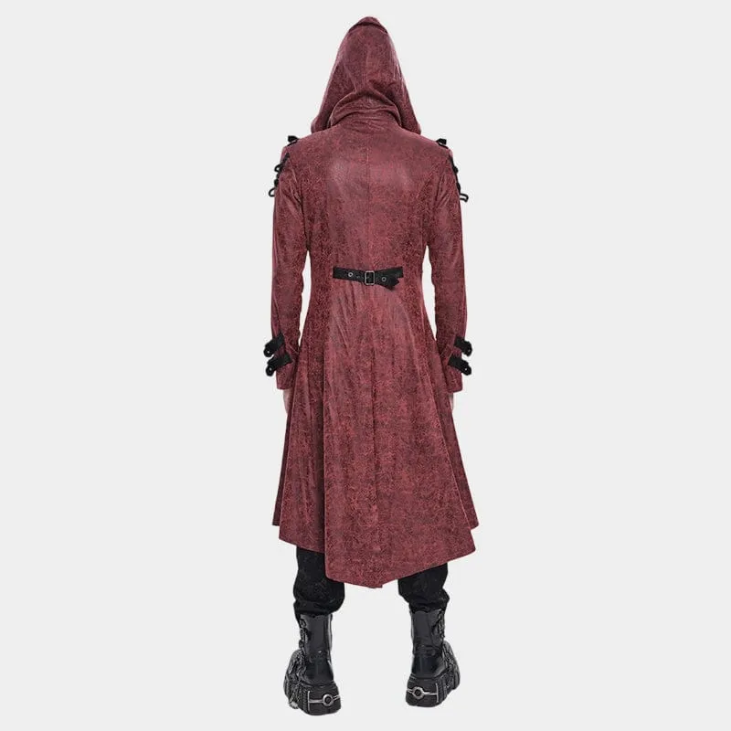 Herren-Kapuzenjacke im Punk-Stil mit Nietenschnalle, rot
