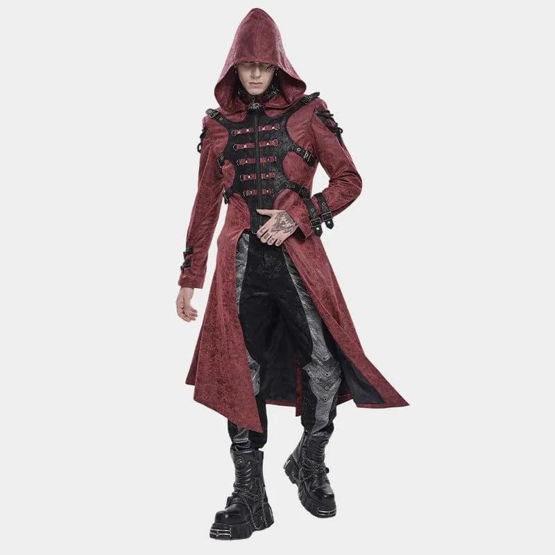 Herren-Kapuzenjacke im Punk-Stil mit Nietenschnalle, rot