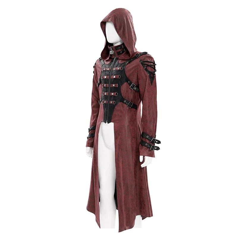 Herren-Kapuzenjacke im Punk-Stil mit Nietenschnalle, rot