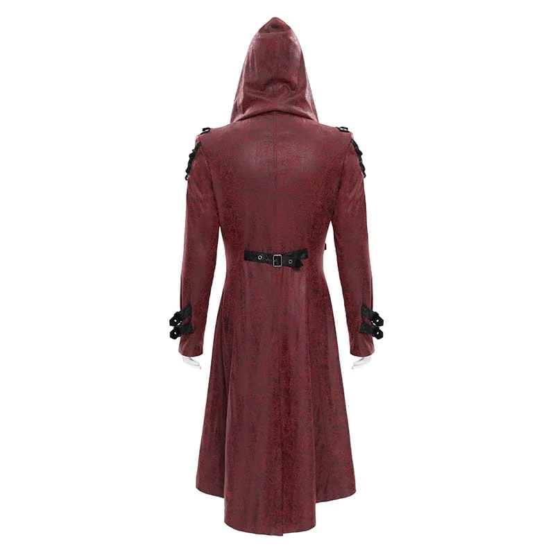 Herren-Kapuzenjacke im Punk-Stil mit Nietenschnalle, rot