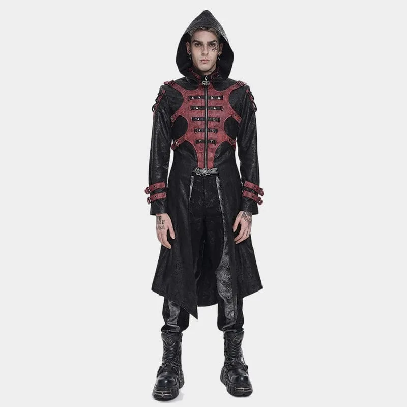 Punk-Herrenjacke mit Nietenschnalle und Kapuze, schwarz