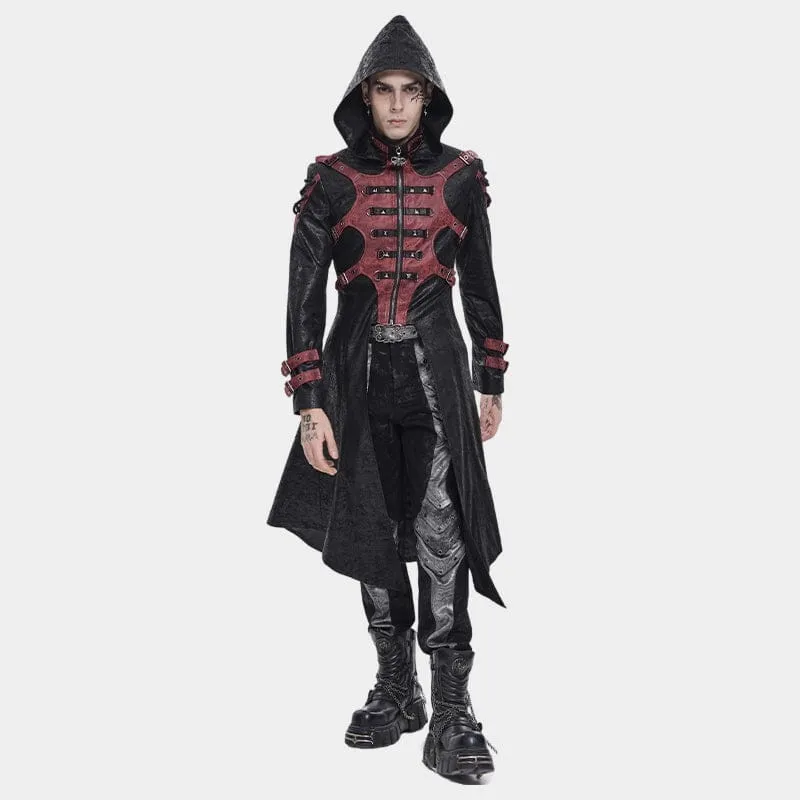 Punk-Herrenjacke mit Nietenschnalle und Kapuze, schwarz