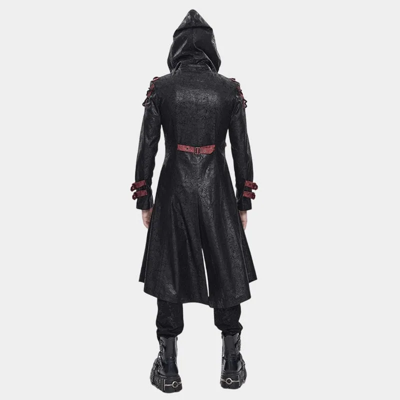 Punk-Herrenjacke mit Nietenschnalle und Kapuze, schwarz