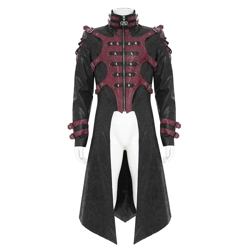 Punk-Herrenjacke mit Nietenschnalle und Kapuze, schwarz