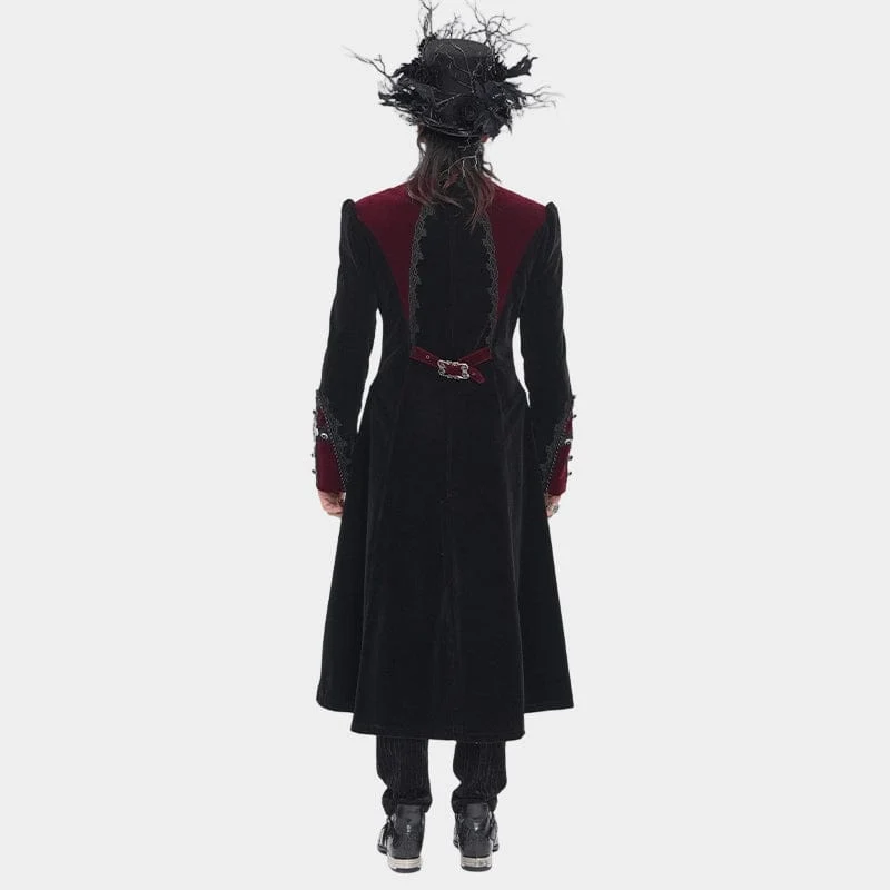 Schwarze Gothic-Jacke für Herren mit Perlenbesatz, Schnallenriemen und Reißverschluss