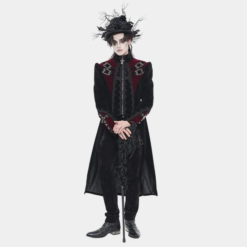 Schwarze Gothic-Jacke für Herren mit Perlenbesatz, Schnallenriemen und Reißverschluss